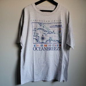Vintage Carribean Cruise Ocean Breeze Gray Cut tag 2XL Nautical Flags Shirt